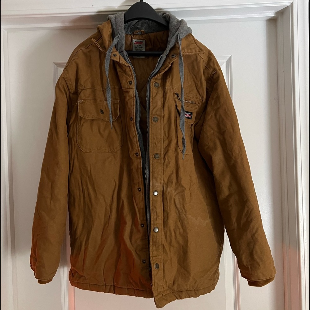 Dickies Fleece Hooded Duck Shirt Jacket with Hydroshield, Brown Duck